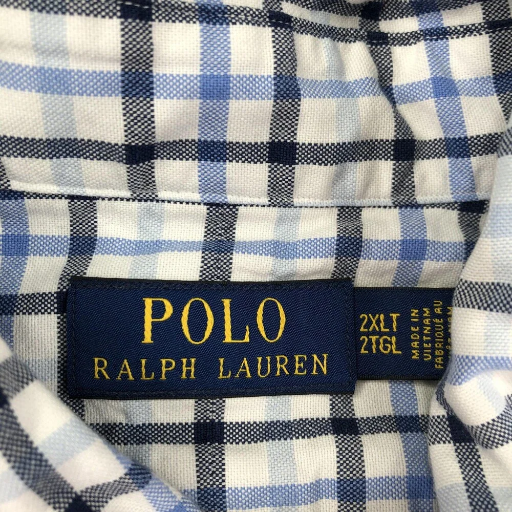 Polo Ralph Lauren Shirt Mens 2XLT Blue Plaid Long Sleeve Button Down Cotton